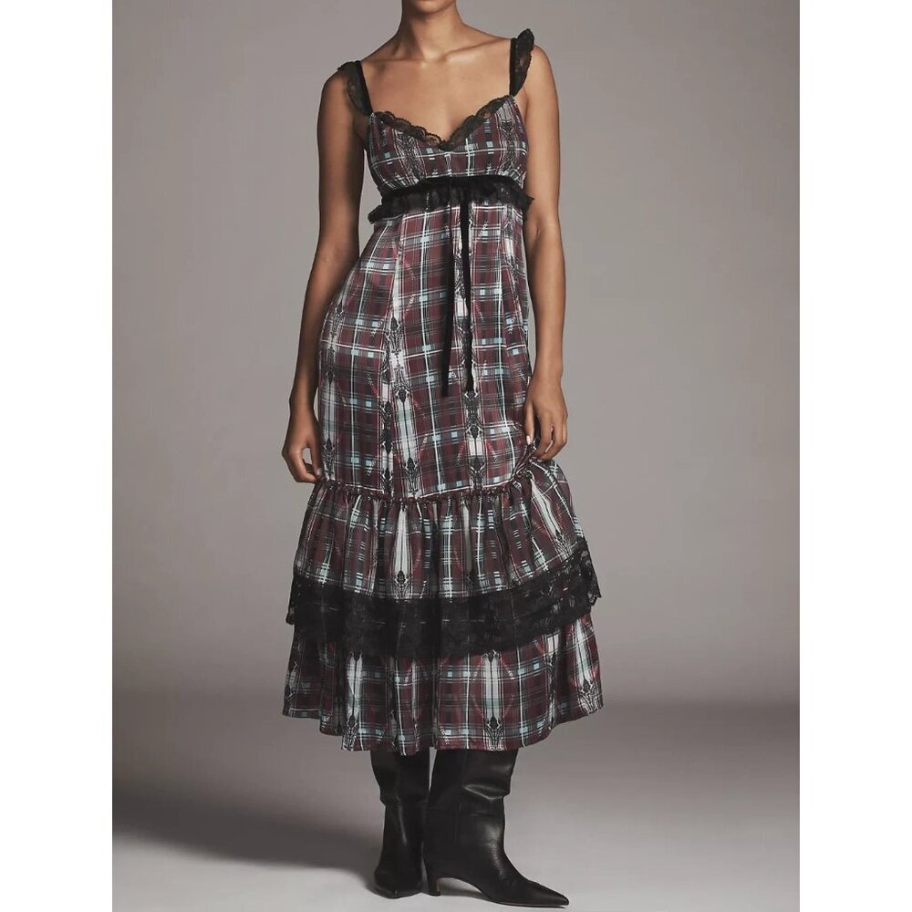 By Anthropologie V-Neck Lace-Trim Midi Dress XL - Picture 1 of 4
